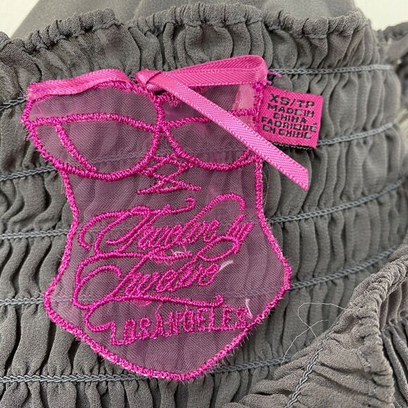 Twelve By Twelve Gray Sheer Embroidered Blouse XS Boho Fairy Whimsy Goth Peasant - Picture 9 of 10